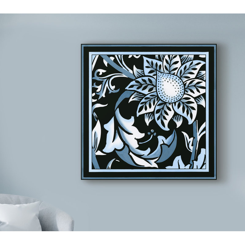 «Blue And White Floral Motif II», reproduction d'impression sur toile tendue, H 14 po x l 14 po x P 2 po