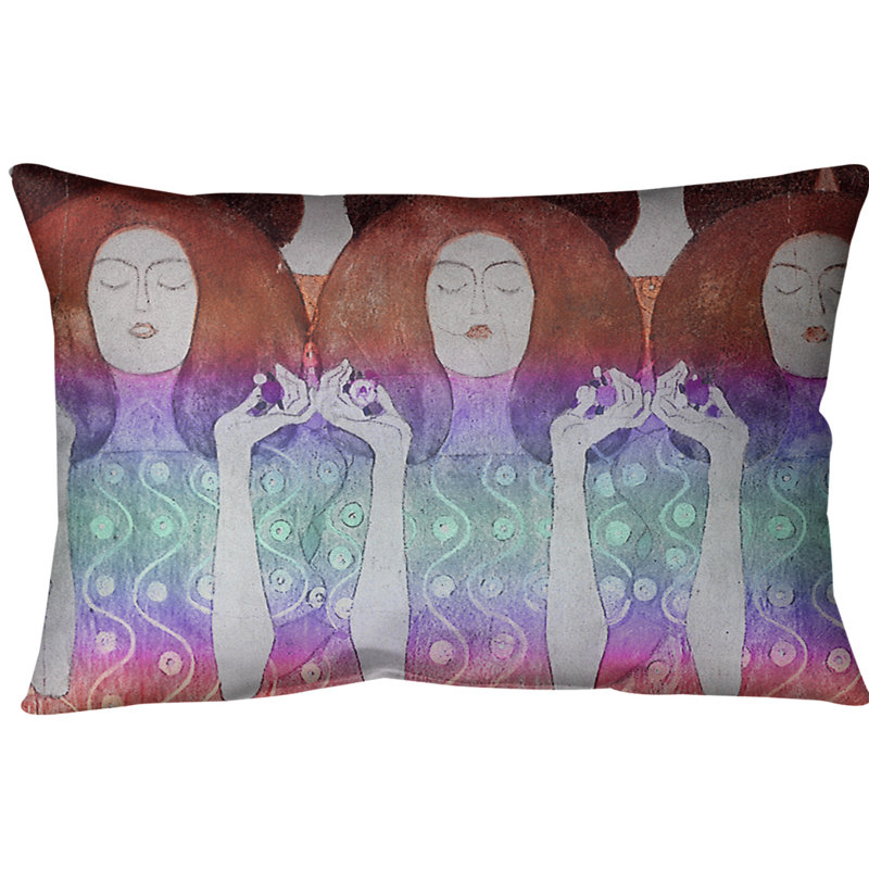 Coussin lombaire de mariés anges, Rouge / dégradé bleu, Faux lin