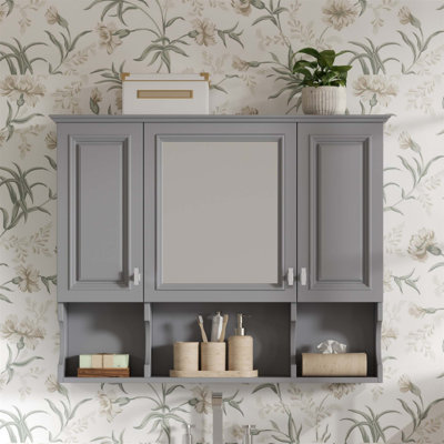35'' x 28'' Wall Mounted Bathroom Medicine Cabinet with Mirror and Open Shelves, Modern Storage Solution for Home
