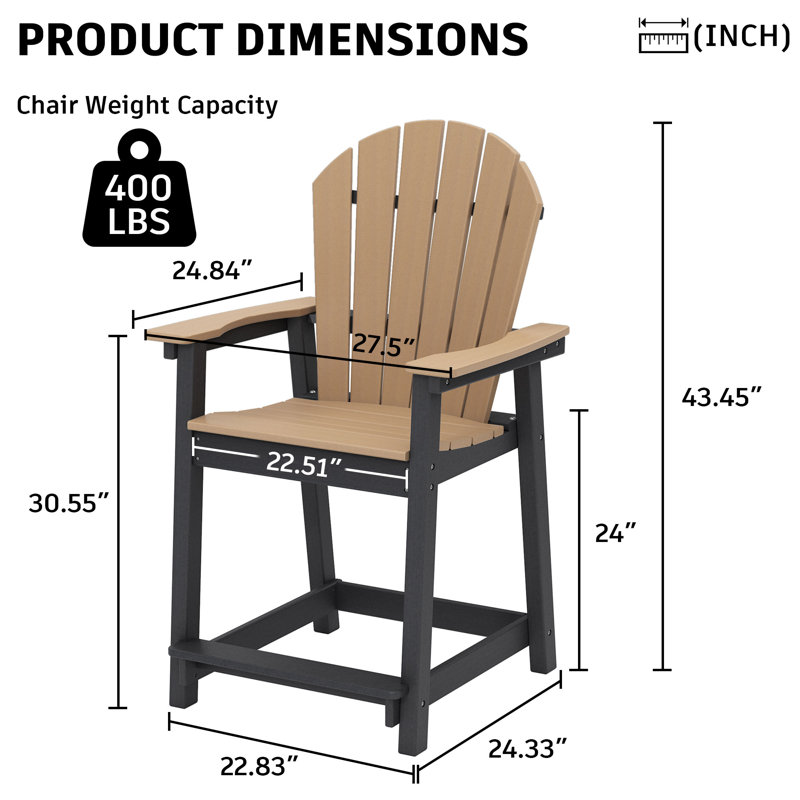 Ensemble de 6 chaises d'extérieur en PEHD Adirondack, Noir / brun