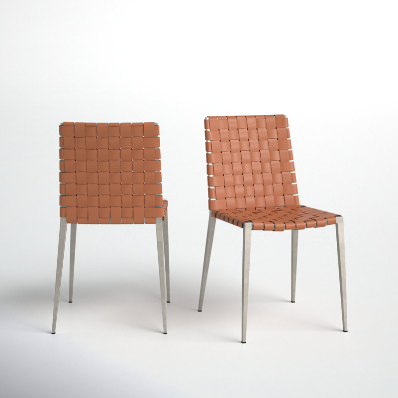 Brett 18'' H Leather Upholstered Metal Armchair, Cognac, Silver