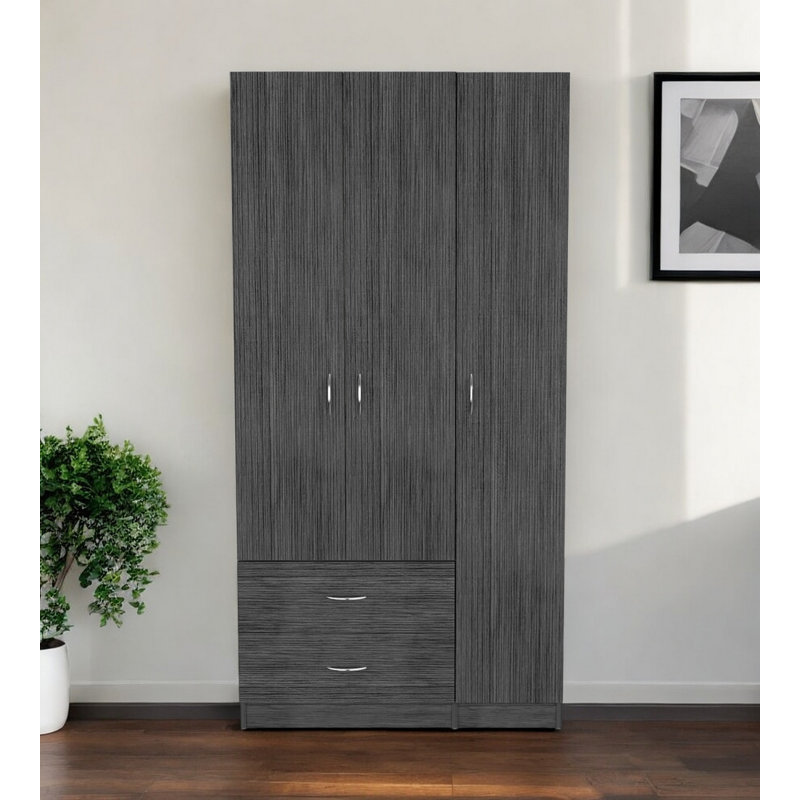 Commode combinée 35 po à deux tiroirs gris foncé
