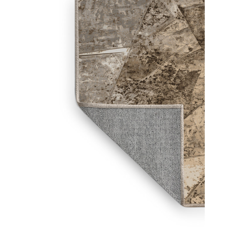 Machine Washable Arverne Rustic Stone Rug in Gray – Beige Binding, 8x10