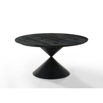 Haven 59" Round Ebony Black Pedestal Dining Table With Hourglass Base