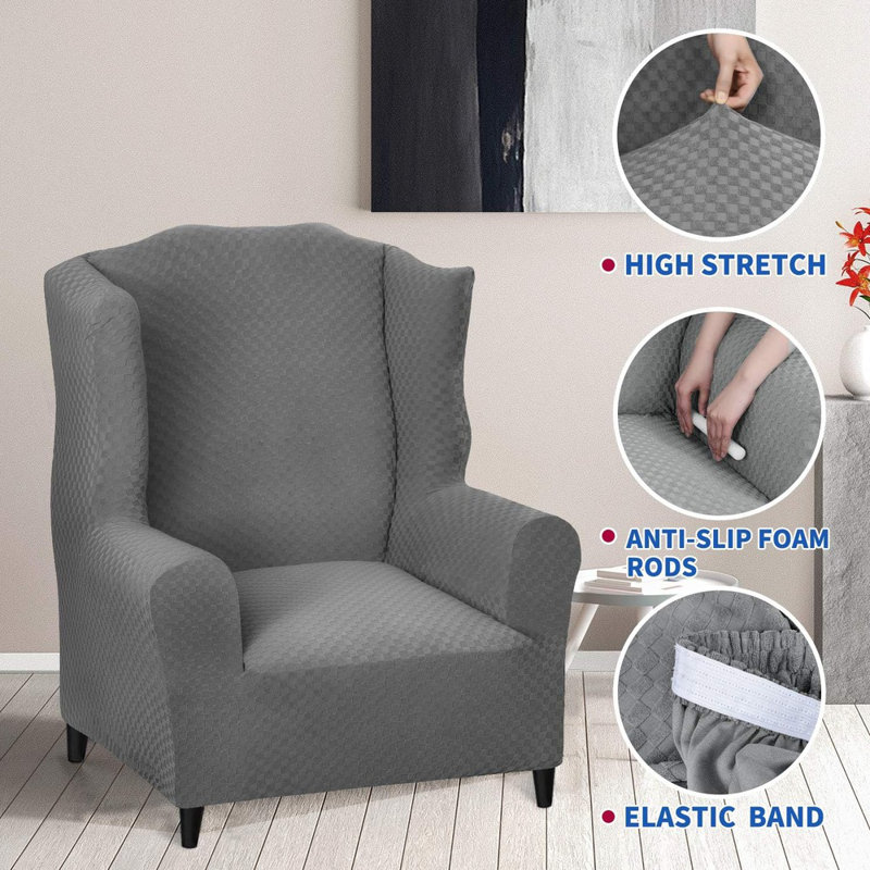 Polyester Box Cushion Wingback Slipcover, Light Gray Polyester