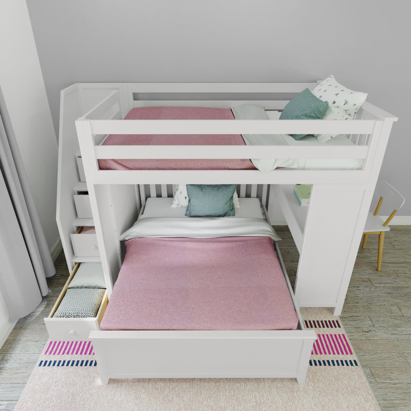 Haner Kids Full Over Full Bunk Bed with Drawers, White
