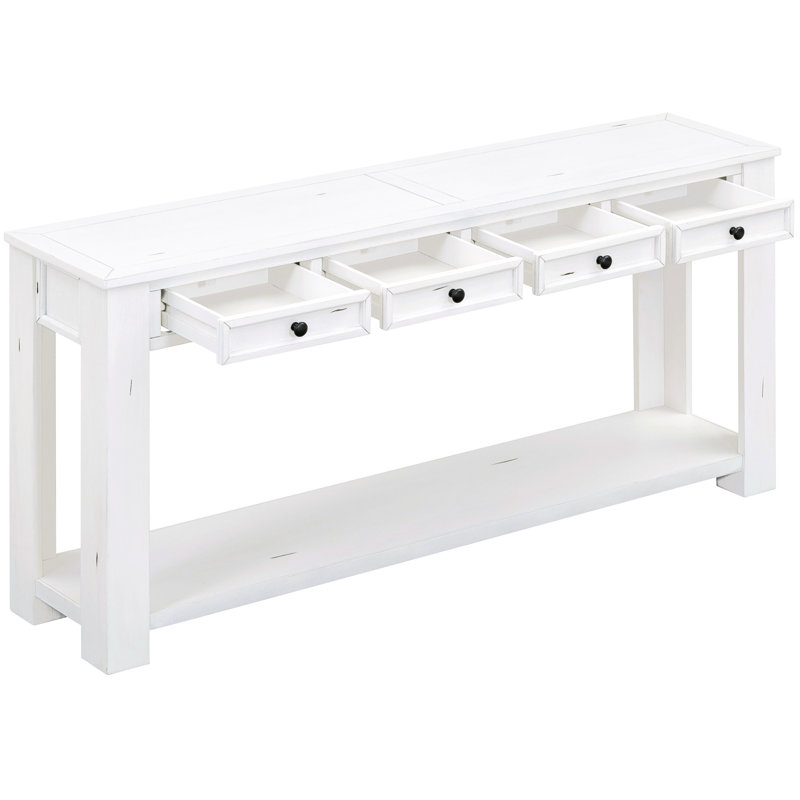 Console en blanc pour le couloir du vestibule: Chic rustique avec tiroirs et grande étagère, Blanc antique