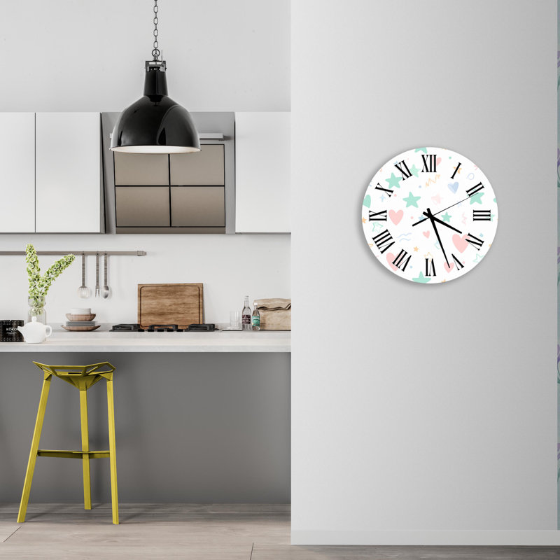 Mignonne horloge murale en verre trempé avec cœurs pastel, horloge fantaisiste, moderne, horloge décorative, cuisine, bureau, cadeau, horloge unique