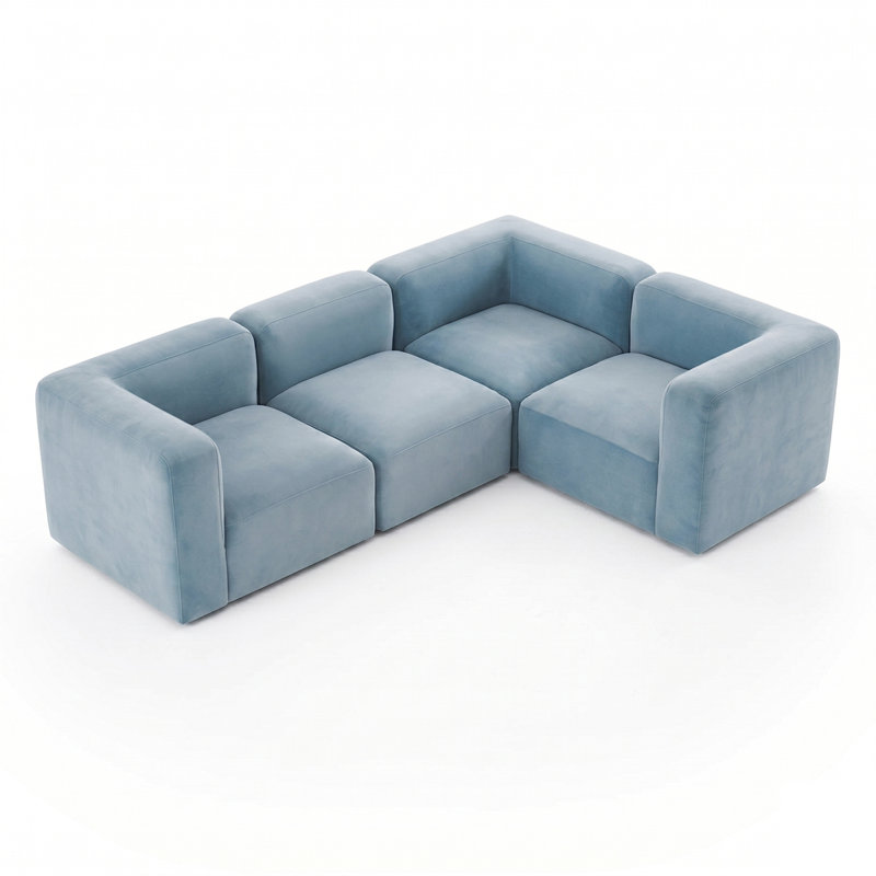 Canapé modulaire moderne à assise profonde en velours de performance L 4 pièces pour salon, 25" H x 99.5" W x 72" D, Bleu