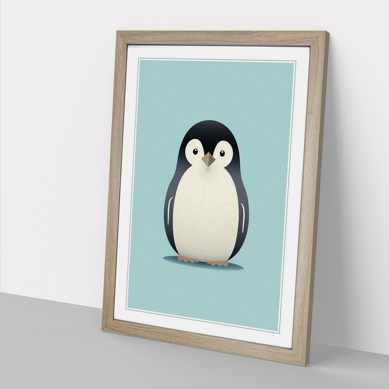Penguin Minimalism No.3 - Single Picture Frame Print on Wood, 34cm H x 25cm W, Oak Framed