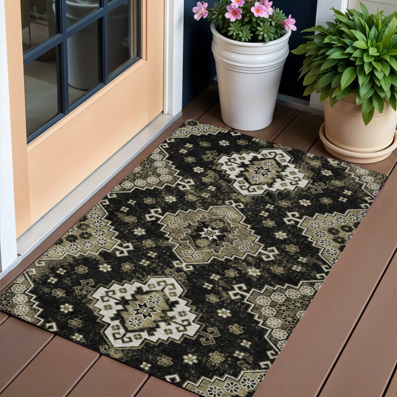 Tapis intérieur lavable à médaillon ivoire 3 pi x 5 pi