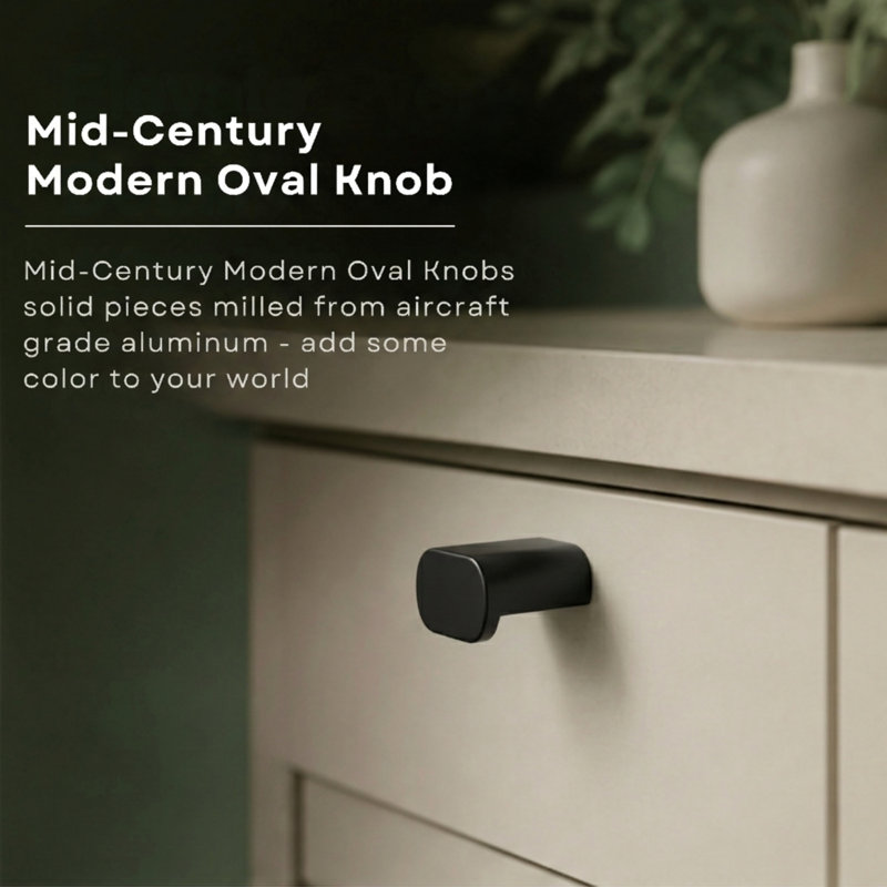 1.75" Oval Knob, Charcoal (Black)