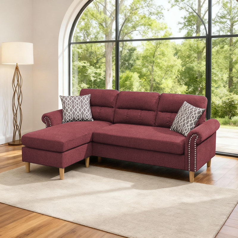 Reversible 2-piece Sectional Sofa With Chaise & Velvet Upholstery, Paprika Red