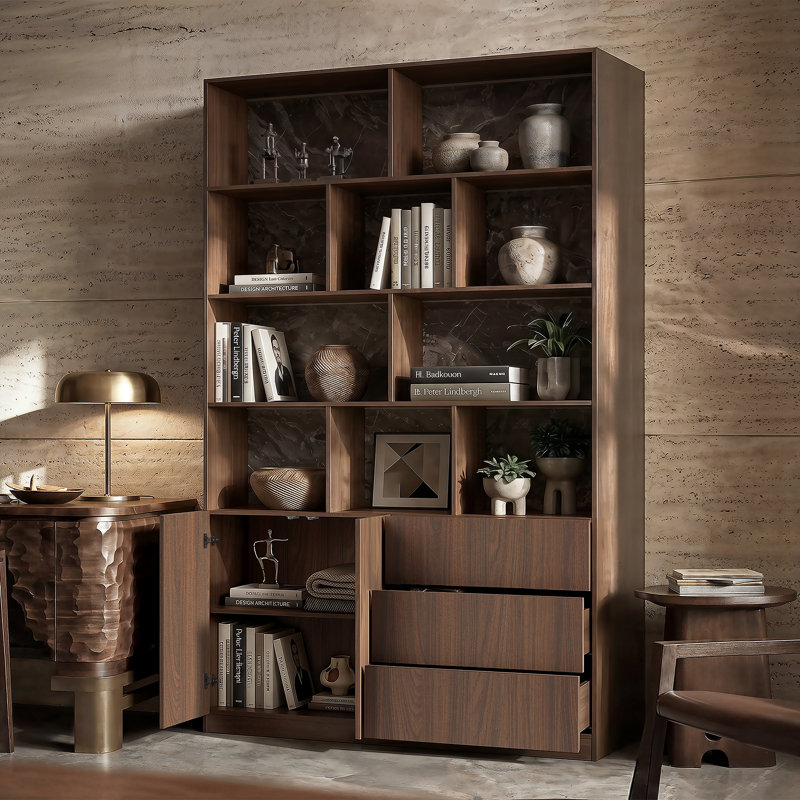 92.5''H X 63''W Two-Door Glass Bookcase, Brown
