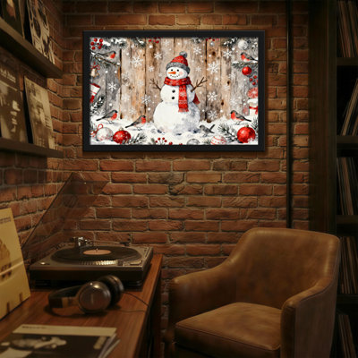 Clôture de flocons de neige de Noël, bonhomme de neige et oiseaux d'hiver