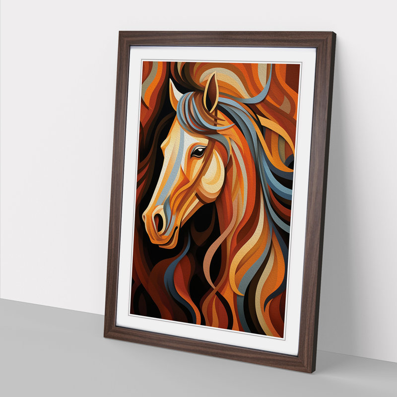 Horse Op - Single Picture Frame Print on Wood, 46cm H x 34cm W x 2cm D, Walnut Framed