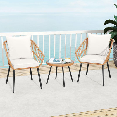 3 Piece Patio Bistro Set W/heavy Duty Metal Frame For Balcony Garden & Poolside