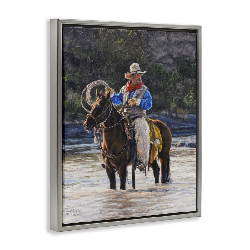 «Cowboy & River Passage», art mural encadré par David Graham, Cadre flottant gris lustré, H 31 po x l 25 po