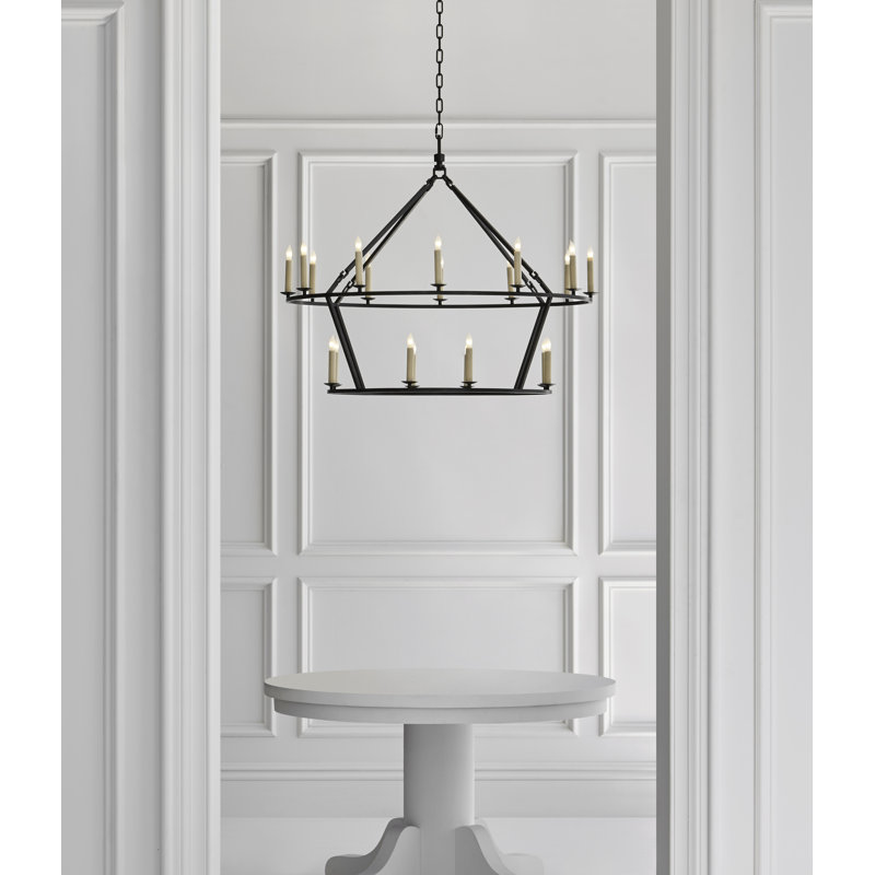 Chapman & Myers Darlana Large Two-Tiered Ring Chandelier, Aged Iron