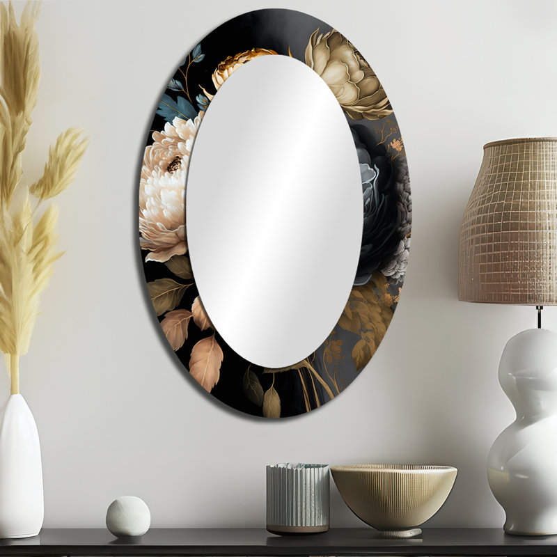Bouquet de fleurs bleues - Miroir mural ovale bleu, 36 po x 24 po