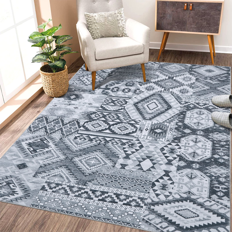 Machine Washable Area Rug Bohemian Rugs for Living Room Low Pile Non-Shedding Vintage Carpet for Bedroom Dining Home Office