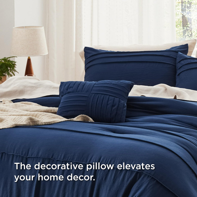 Bedsure Pinch Pleat Comforter Set Boho Bed-in-A-Bag Bedding Set with  Pillowcases for All Season, Navy