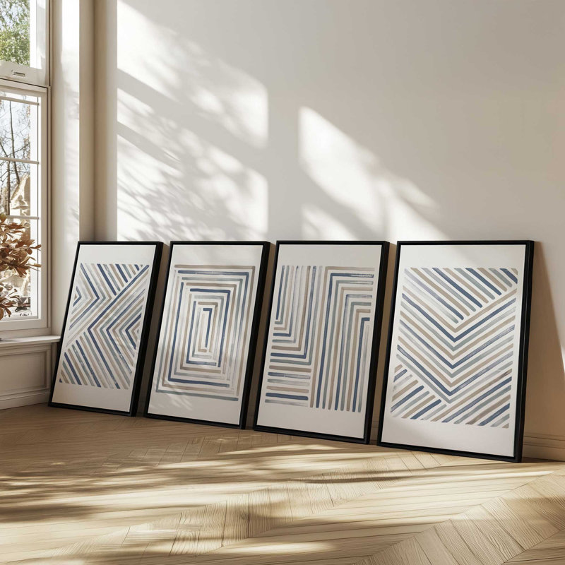 Ensemble de 4 visions linéaires, H 49 po x l 132 po, Cadre flottant or poli