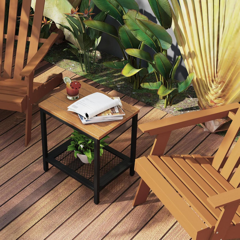 Table d'appoint d'extérieur avec rangement 2 tables de bout à 2 niveaux Table d'appoint d'extérieur résistante aux intempéries pour jardin de terrasse de piscine