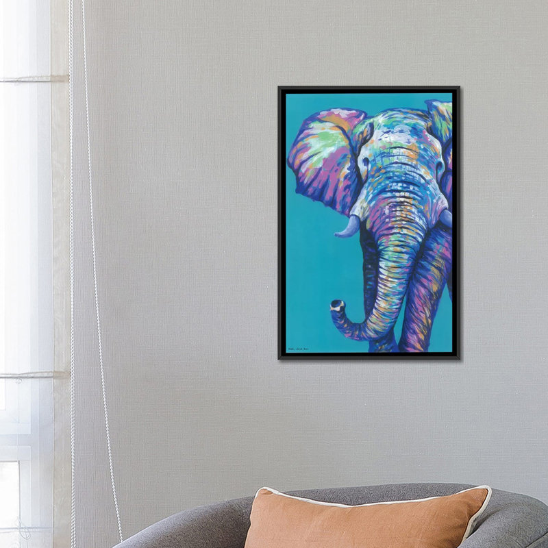 «Elephantastic», impression sur toile tendue, H 26 po x l 18 po x P 1,5 po, Toile avec cadre noir, Pas de tapis