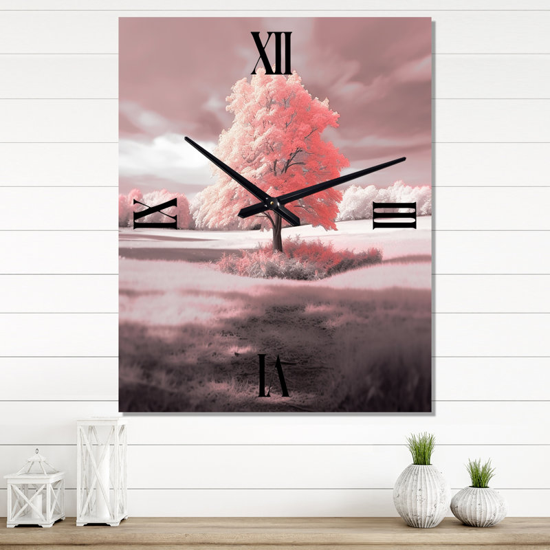 Horloge murale surdimensionnée, arbre majestueux en rose délicat, Médium