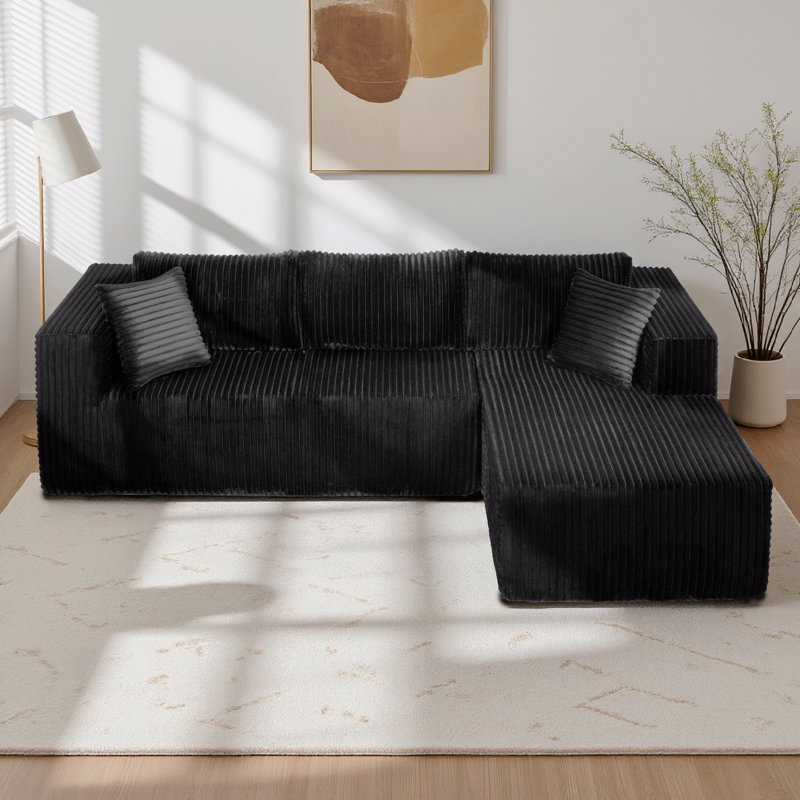 Canapé modulaire en forme de L de Boneless, Orienté à droite, Chenille noir