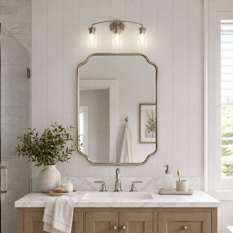 Modern 3-Light Dimmable Vanity Light, Satin Nickel