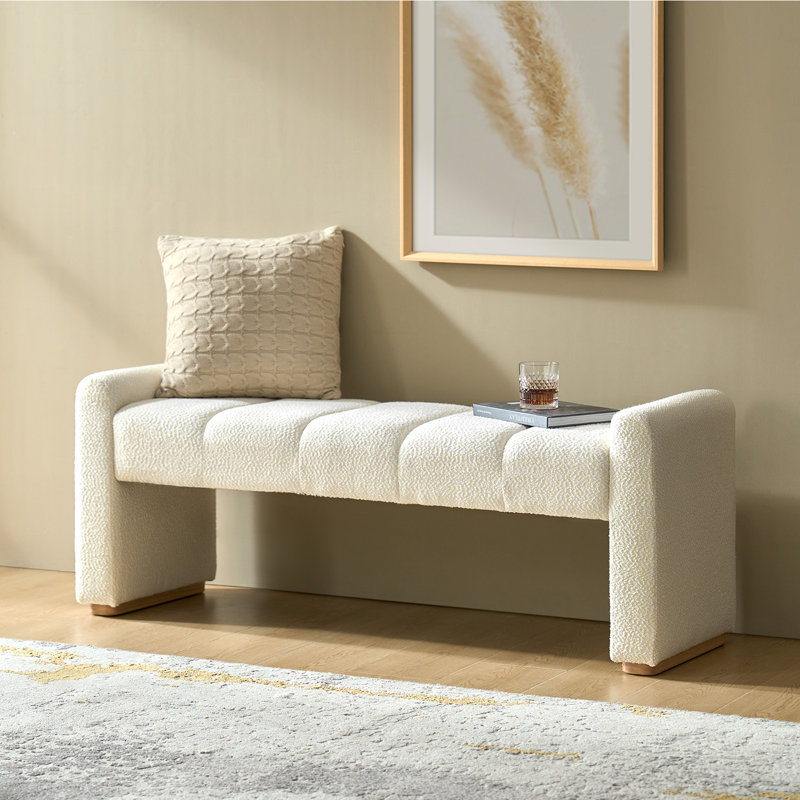 Banc rembourré avec pieds en bois massif 55 po Arlesia, Blanc