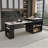 80-Inch Expandable Kitchen Island With Dining Table, Marble-Grain Countertop With Power Outlet, Mobile Storage Cart With Cabinet & 2 Drawers, Kitchen Prep Table (Black)