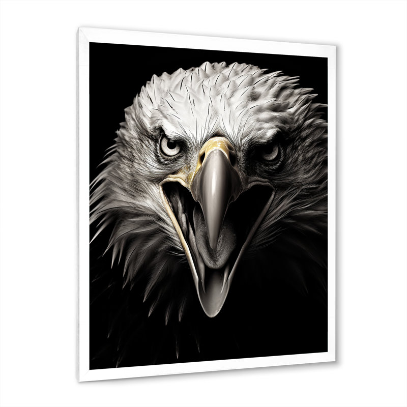 " Bold Eagle Strong Gaze III ", 44" H x 34" W x 1.5" D, White Single Picture Framed