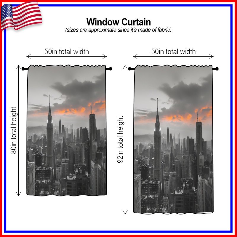 New York City Skyline, rideaux transparents et occultants - 1 panneau, 50 po x 80 po - 1 panneau, Transparent