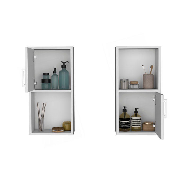 Armoire à pharmacie murale 2 pièces avec rangement ouvert et fermé, Blanc