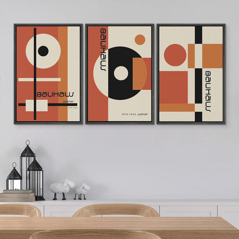 Paysage de montagne brun foncé style Mid Century encadré sur toile, 3 pièces, H 36 po x l 72 po x P 1,5 po, Noir