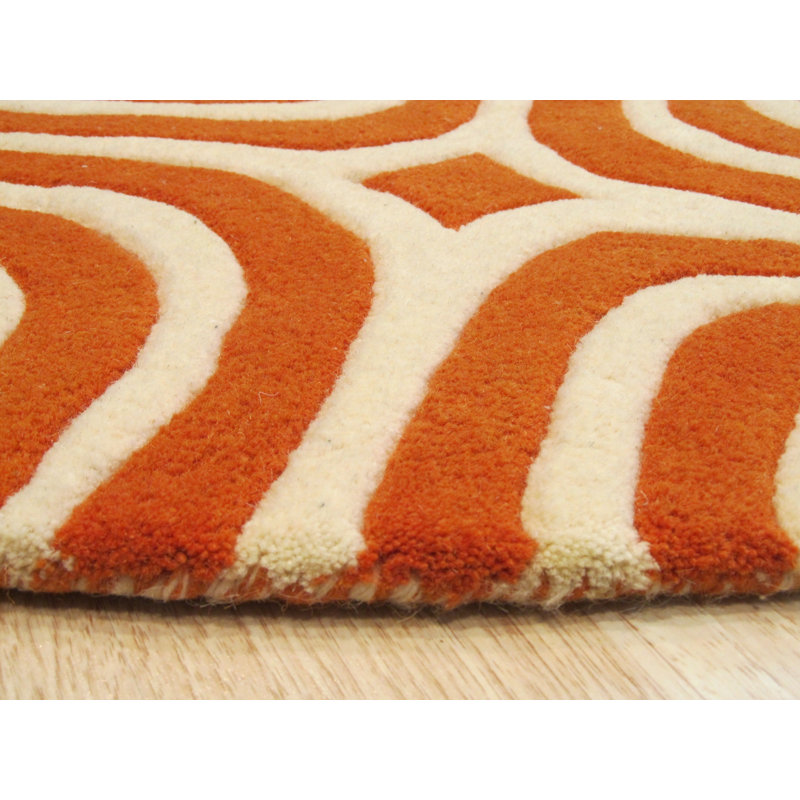 Tapis orange transitionnel en laine touffeté à la main Marla, Rectangle 7 pi 9 po x 9 pi 9 po