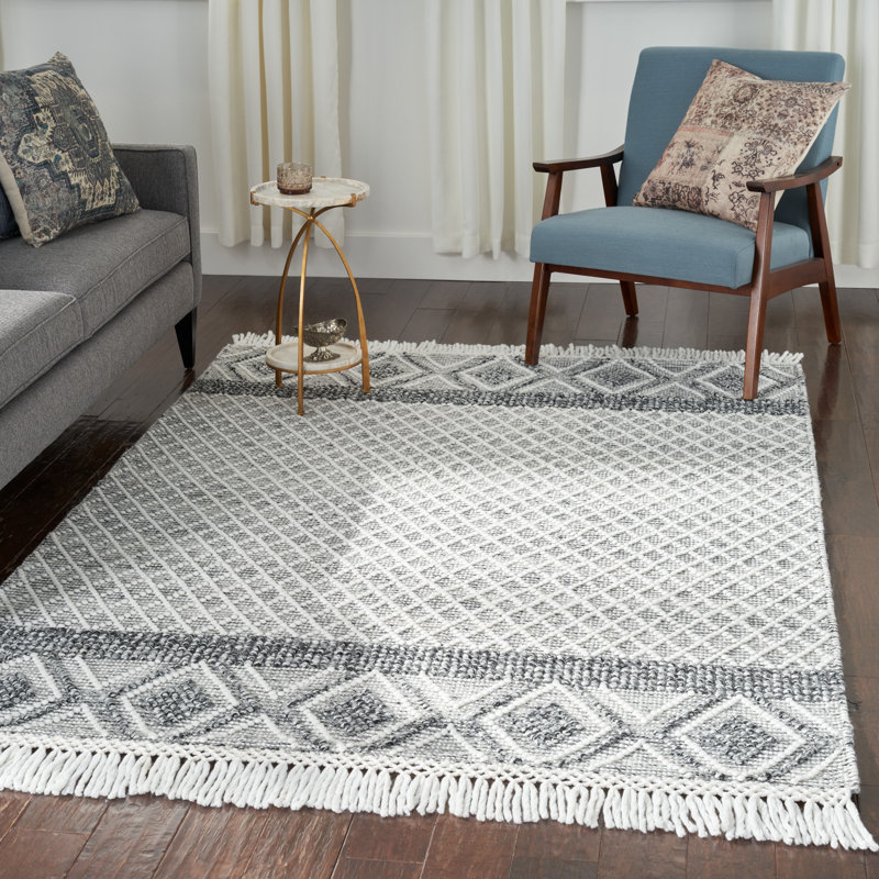 Tapis Leibowitz géométrique gris tissé à la main et fait à la main, Rectangle 4 pi x 6 pi