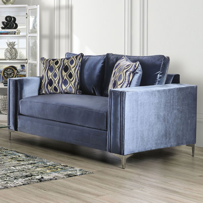 Causeuse contemporaine l 67,4 po, bleu satiné / argent
