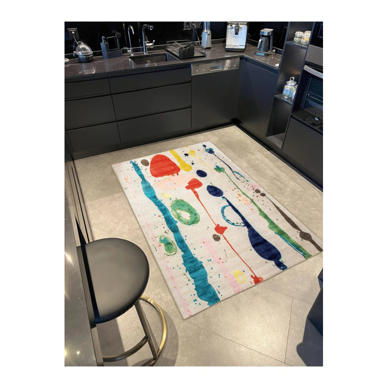 Creative Modern Decorative Carpet With Multicolored Abstract Paint Splatter Pattern, Rectangle 5'2" x 7'7"