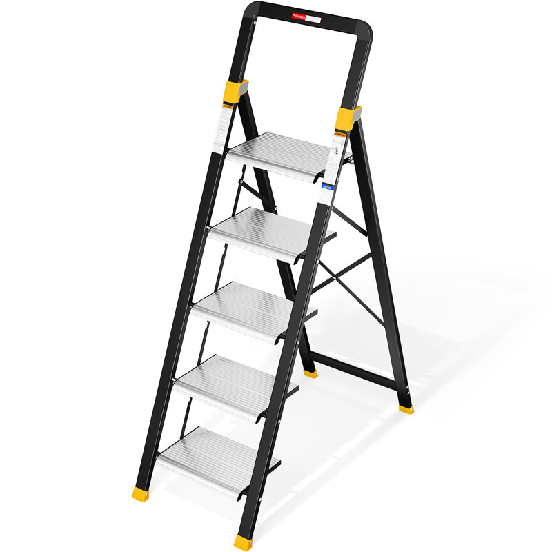 Échelle à 5 marches, tabouret pliant léger en aluminium avec pédales larges antidérapantes, main courante, échelle d'une capacité de 330 lb