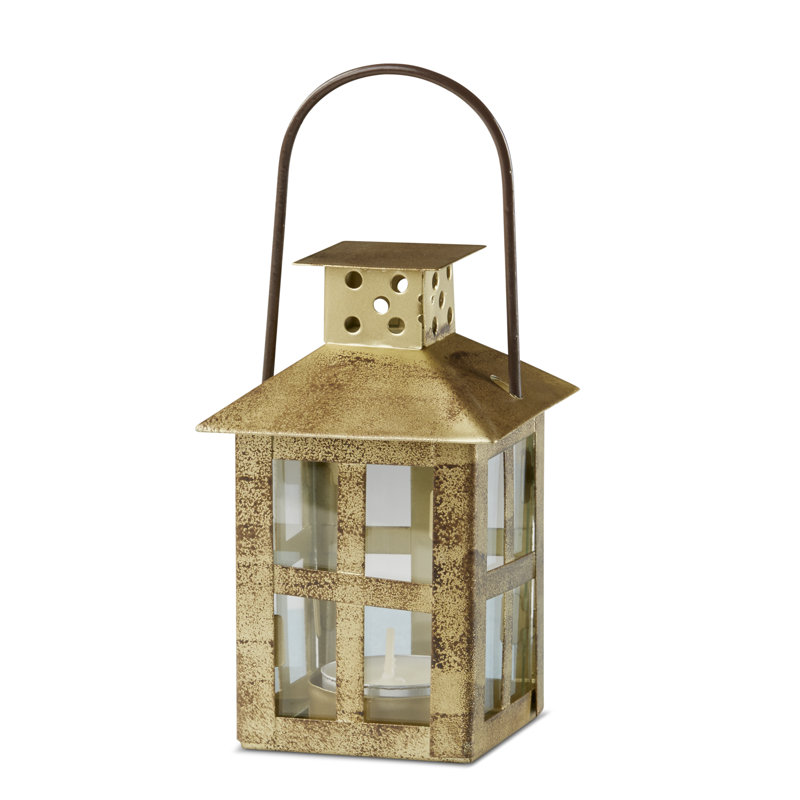 Tabletop Lantern, Gold, 2.5" W x 2.5" D x 6.7" H