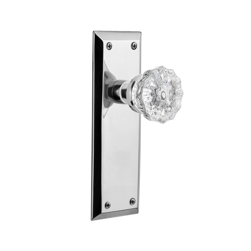 Plaque avec bouton de porte en cristal New York, Chrome brillant