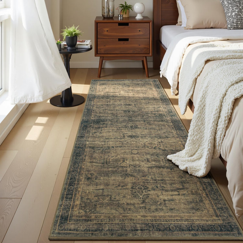 2'X6' Washable Neutral Vintage Distressed Aesthetic Runner Rug Brown, Brown