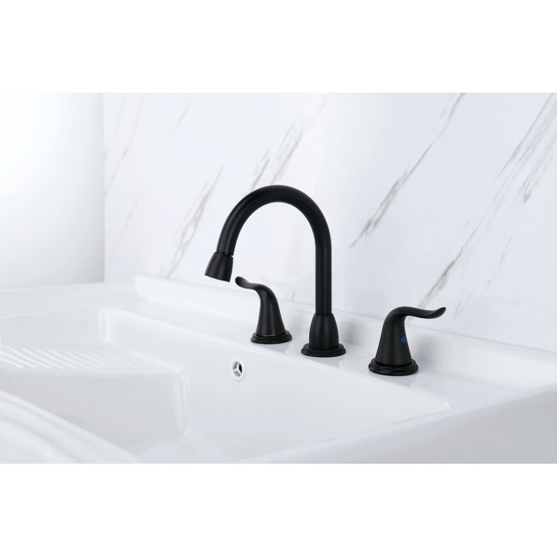Modern Matte Black Widespread Bathroom Faucet, 2-Handle Swivel Spout Sink Faucet With Pop-Up Drain & Supply Lines Included
