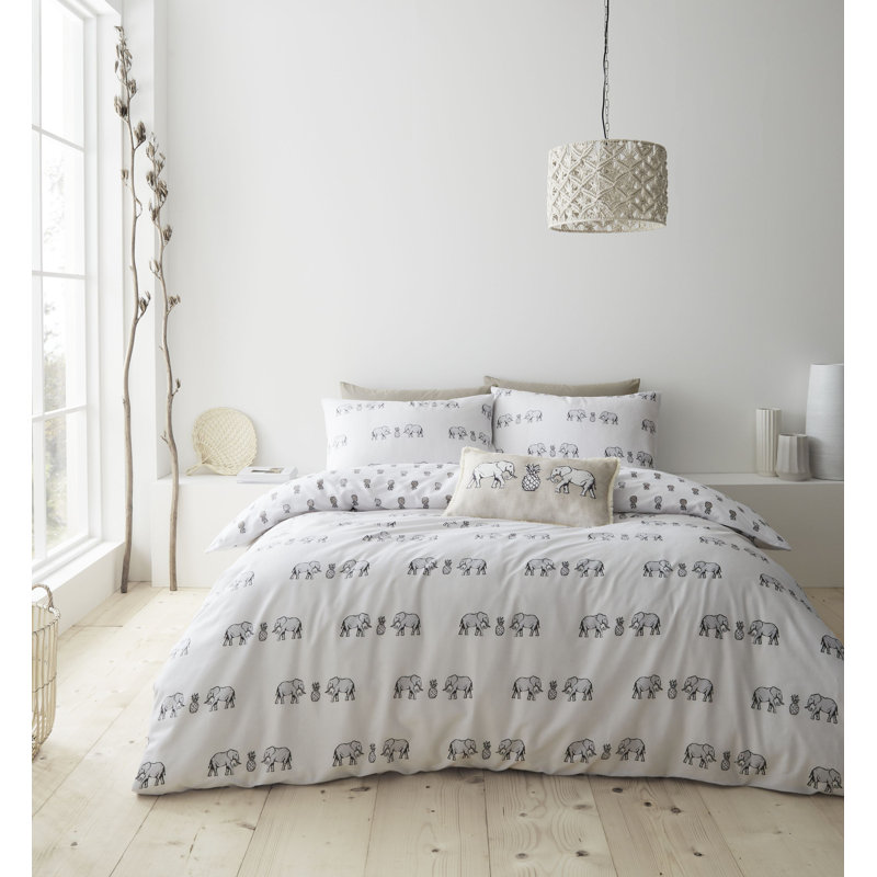 Pineapple Elephant Tembo Cotton Duvet Cover Set, Super King Duvet Cover + 2 Standard Pillowcases
