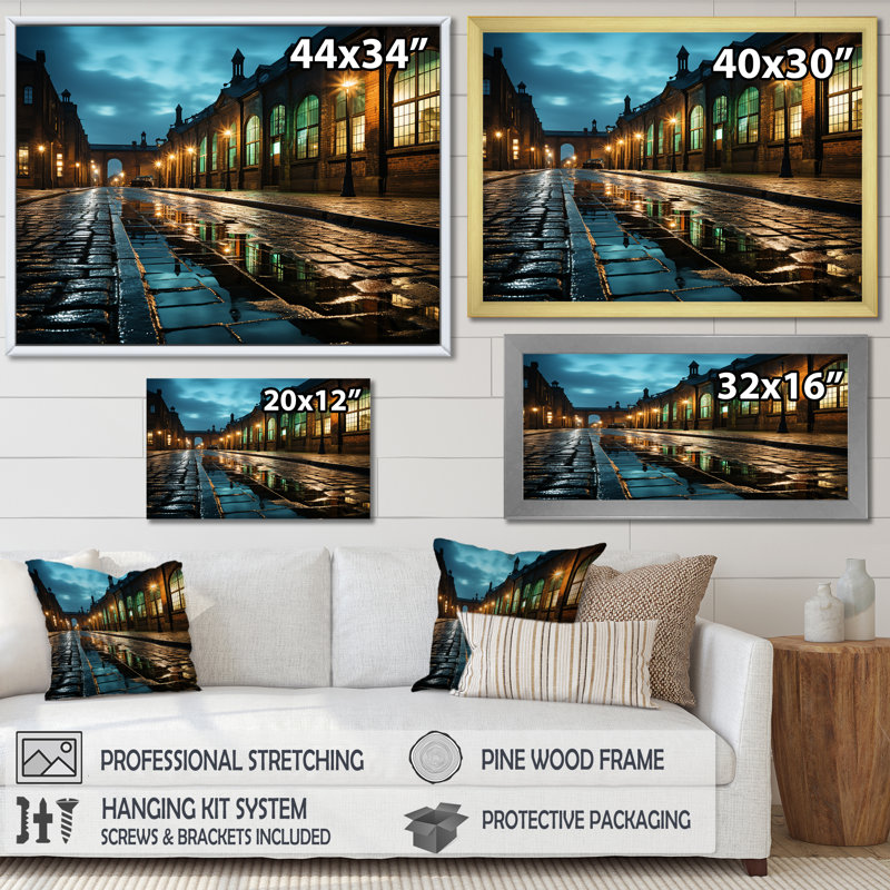Turquoise crépuscule industriel, Cadre flottant noir, H 34 po x l 44 po x P 1,5 po