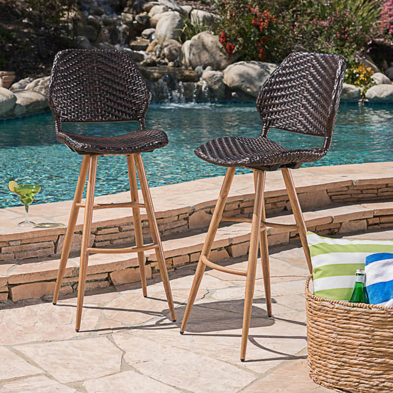 Outdoor Wicker Barstools With Metal Legs
